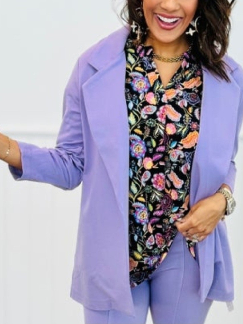 Dear Scarlett Lavender Open-Front Women's 3/4 Sleeve Magic Blazer Size XL Jacket - Picture 2 of 15